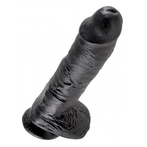 Реалистичный чёрный фаллоимитатор-гигант 10" Cock with Balls - 25,4 см.