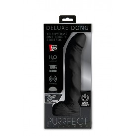 Чёрный вибратор-реалистик с присоской PURRFECT SILICONE DELUXE ONE TOUCH 8INCH - 20 см.